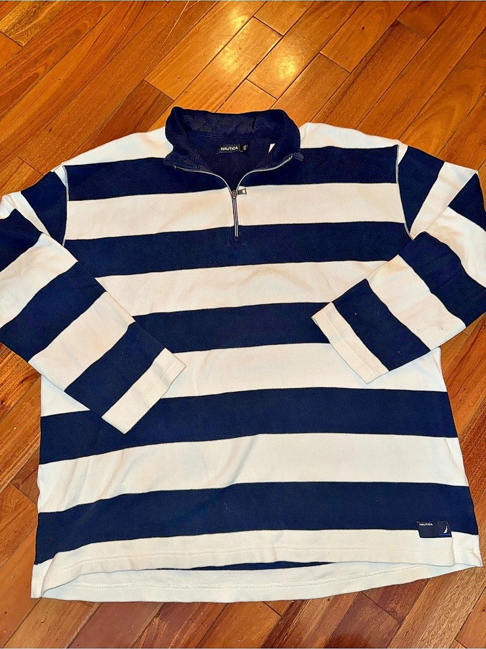 Nautica Navtech Striped Quarter-Zip Sweater Men's Polo 3XL Blue & White